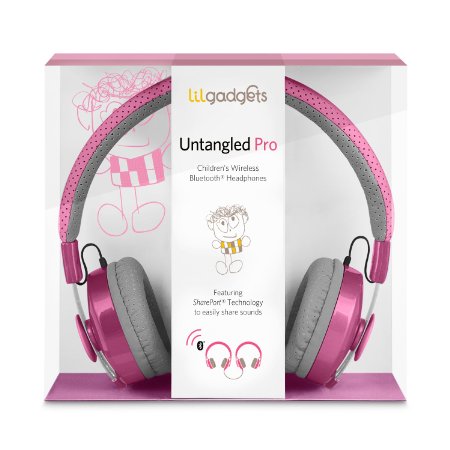 LilGadgets Untangled Pro Childrens Wireless Bluetooth Headphones with SharePort Pink