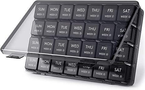 Lifewit Monthly Pill Organiser, 28 Day Pill Box, 4 Weeks One Month Pill Cases, Large Compartments Medicine Organiser for Vitamins, Fish Oils, Supplements, 1 Pack