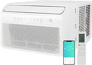 Hykolity WiFi Enabled Inverter Window Air Conditioner, 8000 BTU Smart Window AC Unit, Cools up to 350 Square Feet, Ultra Quiet, Energy Saving with Remote, for Small Room, White