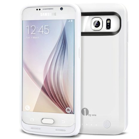 1byone 4000 mAh Extended Battery Case for Samsung Galaxy S6 Rechargeable Backup Battery Power Bank Charger Case White