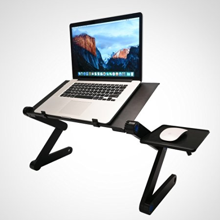 LONGKO Notebook Stand Tablet Holder Adjustable Laptop Desk Vented with 2 Cooler Fan Mouse Board Couch (Black)