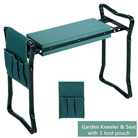 Garden Kneeler Seat Bench Heavy Duty, Sturdy and Lightweight Garden Folding Kneeling Stool with Tool Pouch and EVA Kneeling Pad Handles (US STOCK)