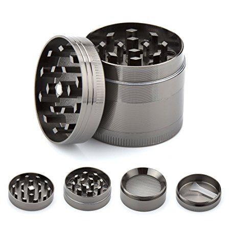 icxox Zinc Alloy Grinder with Sifter and Magnetic Top for Dry Herb and Tobacco with Mini Pollen Catcher - 4 Pieces 1.6 Inches (40mm) - Gun