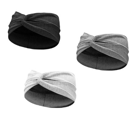 Set of 3: HBY™ Women's High Quality Neuturl Color Stretch Neuturl Color Turban/Head Wrap/Bandana Headband