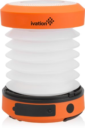 Ivation Solar LED Camping Lantern Collapsible and Rainproof USB Flashlight torch Mini Lamp with hanging handle 2 Lighting levels Emergency Cell Phone charger Recharges with Solar power or via USB Never need to change batteries Easy to store