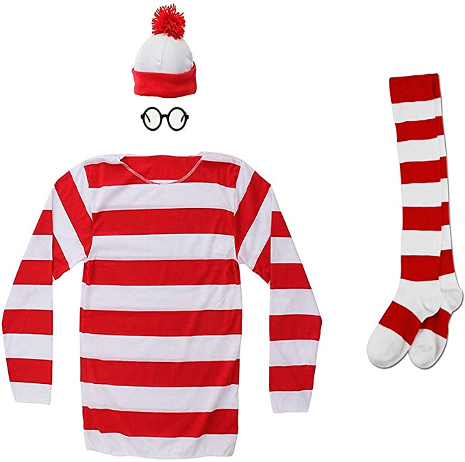 Hilary Ella Red&White Stripes Cosplay Costume,Halloween Costumes,Funny Sweatshirt Outfit Glasses Suits