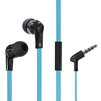 Toptele Super Bass Flat Noodle Cable Premium Tangle Free Earbuds with Mic (Blue&Black)