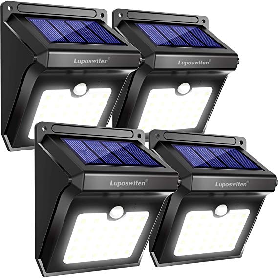 Solar Lights Outdoor, Luposwiten 28 LED Solar Security Lights with Motion Sensor, Solar Waterproof Wall Light for Outside Garden, Fence, Patio,Yard, Walkway, Pathway [4 Piece]