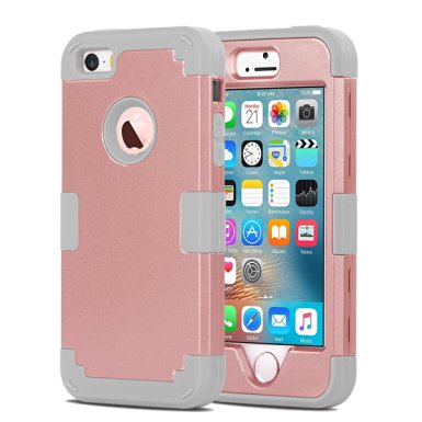 iPhone SE Cases,SE Cases, BENTOBEN Hard PC Shell and Soft Silicone Hybrid iPhone SE Cases 3 in 1 Pieces Shockproof Anti-Scratch Combo Cover for iPhone SE, Rose Gold Light Grey