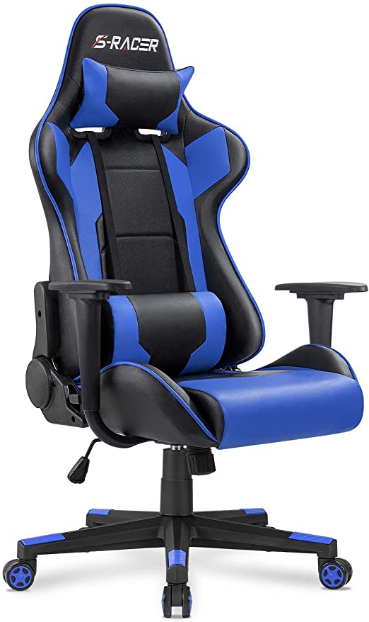 Homall Gaming Office High Back Computer PU Leather Desk PC Racing Executive Ergonomic Adjustable Swivel Task Chair with Headrest and Lumbar Support, Blue