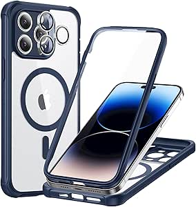 ESR Magnetic for iPhone 14 Pro Max Case [Compatible with MagSafe] Full-Body Military-Grade Drop Proof Phone Case for iPhone 14 Pro Max with Built-in 9H  Tempered Glass Screen Protector, Clear Blue