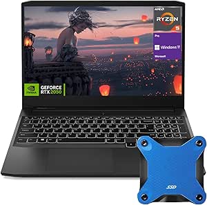 Lenovo IdeaPad 3 15.6 Ryzen 5 RTX 2050 Gaming Laptop,15.6" FHD, AMD Ryzen 5 5500H, GeForce RTX 2050, 32GB DDR4 RAM, 1TB SSD, Wi-Fi, Backlit Keyboard, Win 11 Pro, with ADATA 512 External SSD Bundle