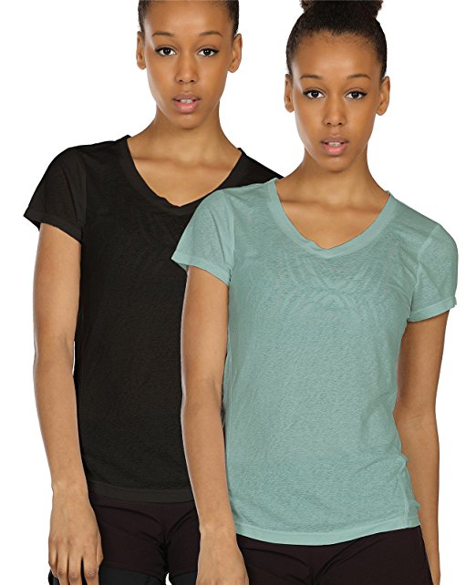 icyzone Activewear Fitness Yoga Tops Workout V Neck Open Back T-Shirts For Women