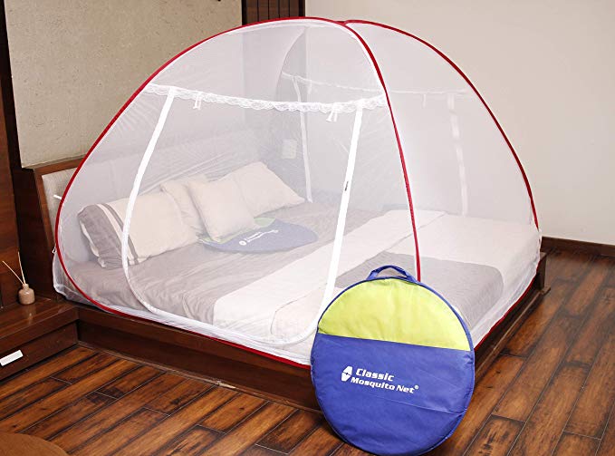 Classic Mosquito Net Foldable King Size,Queen Size Double Bed With Saviours - (Red)