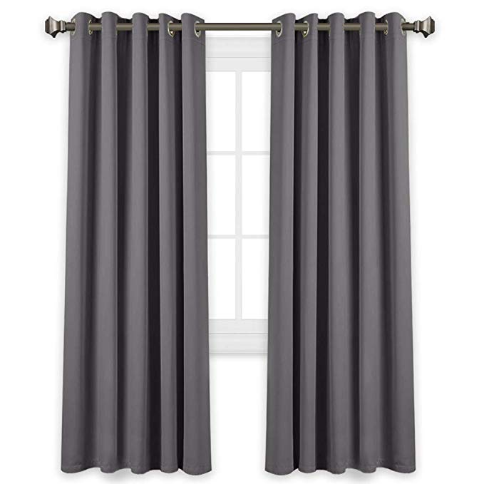 PONY DANCE Eyelet Blackout Curtains - Ring Top Light Blocking Window Treatments Curtain Panels for Bedroom/Noise Reducing & Energy Saving, 2 Pieces, 66" Width x 90" Drop, Grey