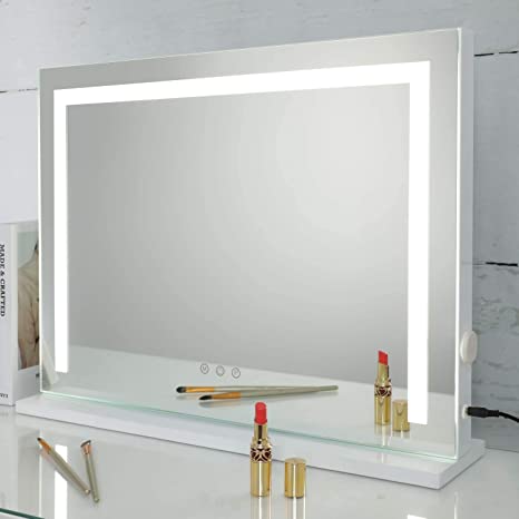 SHOWTIMEZ Lighted Vanity Mirror Tabletop Wall-Mounted Makeup Beauty Mirror with Lights, Dimmable 3 Modes LED Backlit Strip, USB Outlet and Touch Screen Control Makeup Mirror, 22.8" W x 17.5" H