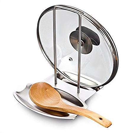 YOMYM Lid and Spoon Rest Stainless Steel Utensils Pan Pot Lid Spoon Holder Rack