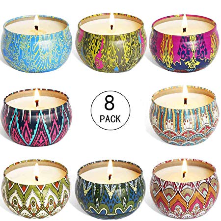 YIIA Fruity Scented Candles Gift Set, Natural Soy Wax Travel Tin Candle Stress Relief Aromatherapy with Sweet Odor 8-Pack(Lemon, Fig, Lavender, Spring Fresh,Rose ，Jasmine，Vanilla，Bergamot)