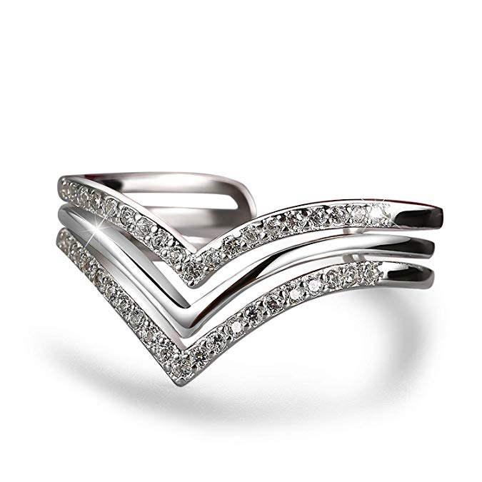 Madeone ✦18K White Gold Plating Excellent Cut Cubic Zirconia CZ Stone Wave Chevron Adjustable Wedding Ring for Women with Box Packing