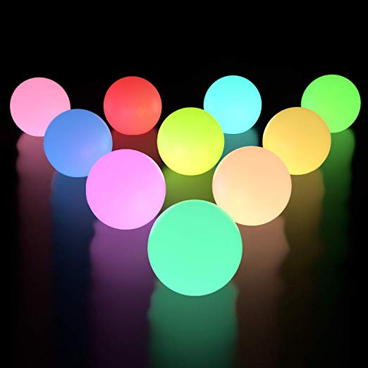 LOFTEK 10-Pack LED Floating Pool Lights, 3-inch RGB Color Changing Pool Balls with Replaceable Batteries, IP65 Waterproof Bath Toys, Pefect for Pool\Pond Decoration