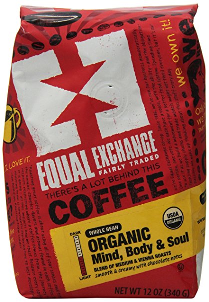 Equal Exchange Organic Whole Bean Coffee, Mind Body & Soul, 12 Ounce