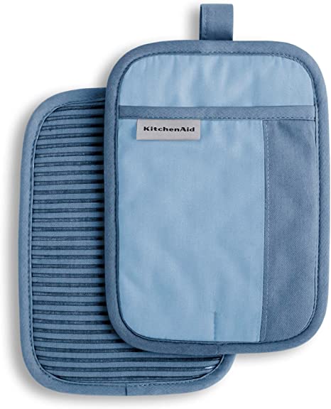 KitchenAid Beacon Two-Tone Pot Holder 2-Pack Set, 7"x10", Blue Velvet/Blue Heaven