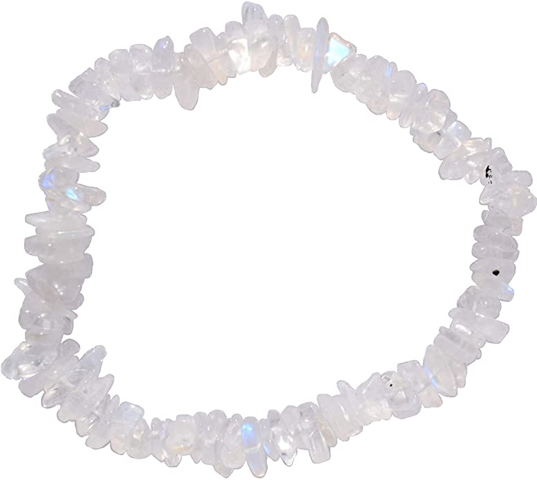 Zenergy Gems Charged Rainbow Moonstone Stretchy Bracelet   Selenite Puffy Heart Charging Crystal [Included]