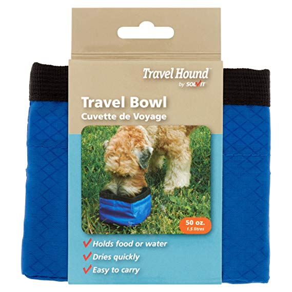 Solvit Collapsible Travel Bowl for Pets, 50 oz, Blue/Red