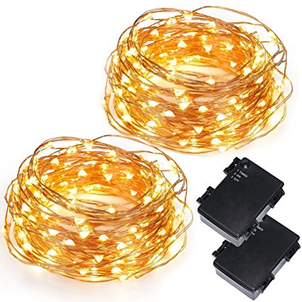 LED String Lights 120 Micro Leds 40ft Warm White with Timer Function String Copper Wire, Decor Rope Light Batteries Powered for Christmas, Weddings, Party, Bedroom, Xmas Pack of 2