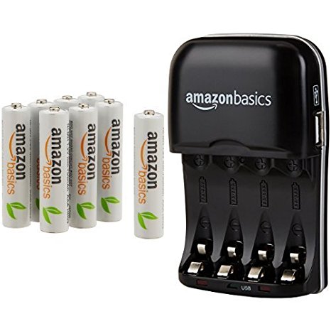 AmazonBasics AAA Rechargeable Batteries (8-Pack) and Ni-MH AA & AAA Battery Charger With USB Port Set