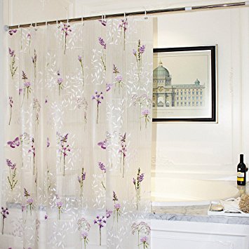 Mooxury Mildew Resistant shower curtain Liner with Hooks for Bathroom,Purple Flower with Butterfly EVA Bathroom Curtains, Water Proof, Antibacterial, Nontoxic,72x72 Inch