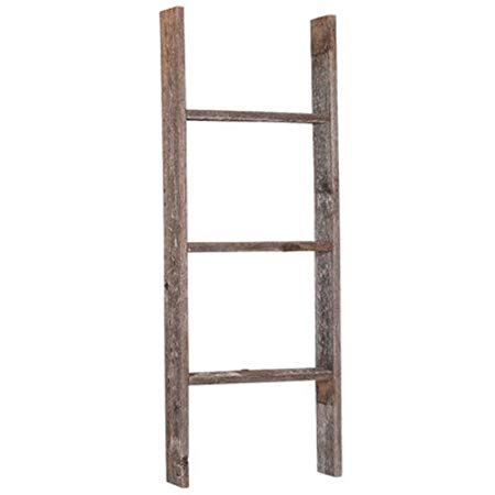 BarnwoodUSA Rustic Farmhouse Blanket Ladder - Our 3 ft Ladder can be Mounted Horizontally or Vertically and is Crafted from 100% Recycled and Reclaimed Wood | No Assembly Required | Weathered Gray