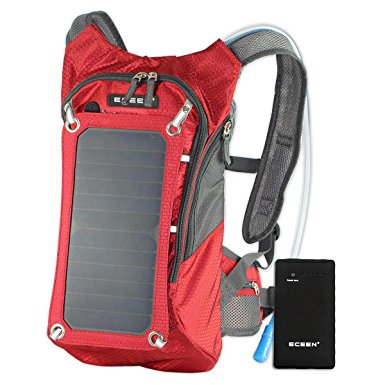 ECEEN Hydration Backpack with 7 Watts Solar Panel Charger and 2L Bladder Bag For Biking And Charging for Mobile Phones, Tablets, Smartphones, etc. 5V Devices, Includes 10,000mAh Waterproof Battery