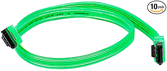 10 Pack, 18 inch SATA 6Gbps Cable w/Locking Latch UV Green, CNE561608