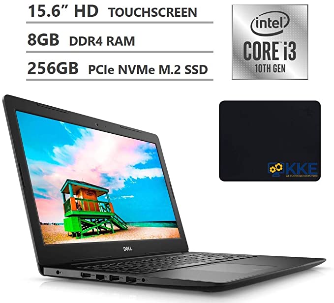 Dell Inspiron 15 Laptop, 15.6" HD Touchscreen, 10th Gen Intel Core i3-1005G1 Processor up to 3.40GHz, 8GB DDR4 RAM, 256GB PCIe NVMe M.2 SSD, HDMI, Wireless-AC, Windows 10, Black, KKE Mousepad