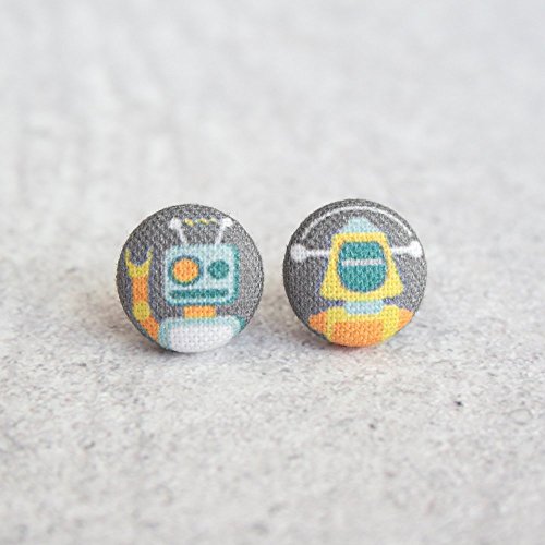 Robots Fabric Button Earrings