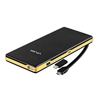 VIVIS 15000mAh Portable Built-in Micro usb cable and Lightning Connector Pure Co Li-Polymer Core External Battery Pack, Intelligent Charger, maximum 3A current 2 output ports, support phone holder for iPhone Samsung Galaxy HTC iPad and Tablets (black)