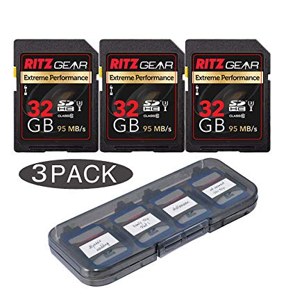 Ritz Gear Extreme Performance SD 32GB 95/45 MB/S Read/Write Speed U3 Class-10 SDHC Memory Card 3 Pack