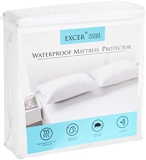 EXCER RFTA Premium Mattress Protector Cotton Terry Surface, Hypoallergenic, Waterproof, Dust Mite Proof Mattress Cover (Queen)