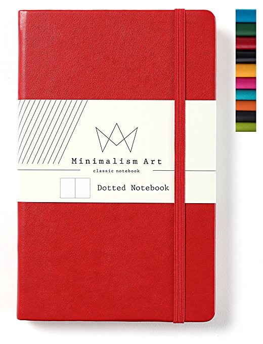 Minimalism Art | Classic Notebook Journal, Size: 5" X 8.3", A5, Red, Dotted Grid Page, 240 Pages, Hard Cover/Fine PU Leather, Inner Pocket, Quality Paper - 80gsm | Designed in San Francisco