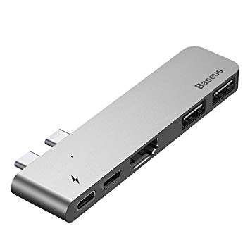 USB C Hub for MacBook Pro 2018/2017/2016, Baseus Portable Type-C Hub Adapter Dongle, 5-in-1 Dual USB-C Hub with Thunderbolt 3 Port (40Gbs) 5K@60Hz, 4K USB-C to HDMI, PD Charging Port, 2 USB 3.0 Ports