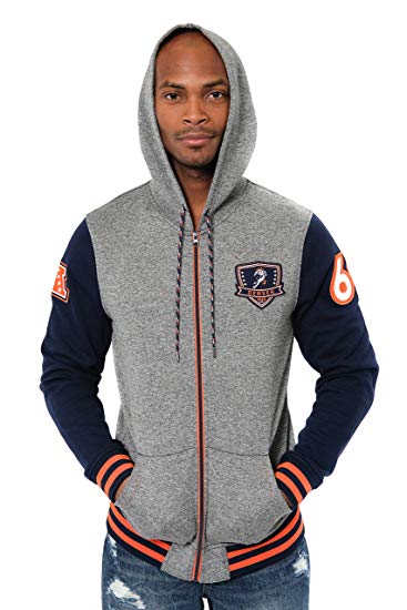 Icer Brands NFL Men's Full Zip Fleece Hoodie Letterman Varsity Jacket, Team Color