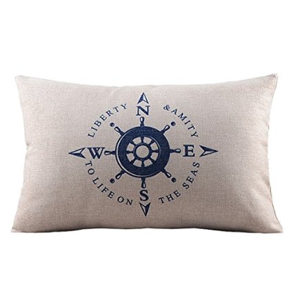 Create For-Life Cotton Linen Decorative Pillowcase Throw Pillow Cushion Cover Sea Compass Rectangle 12" * 20"