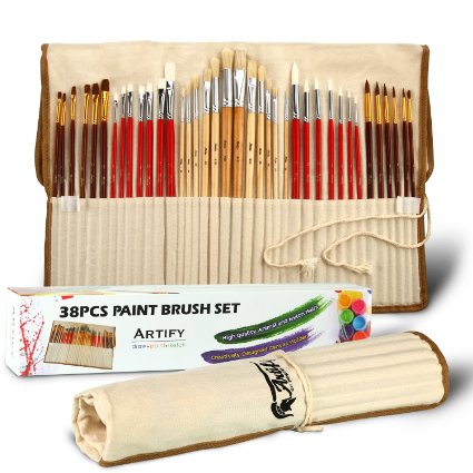 Artify 26 Pcs Paint Brushes Art Set for Acrylic Oil Painting| a Kit of High Quality Hog and Nylon Hairs| Include Two Large Size Nylon Brushes and a Carrying Pouch