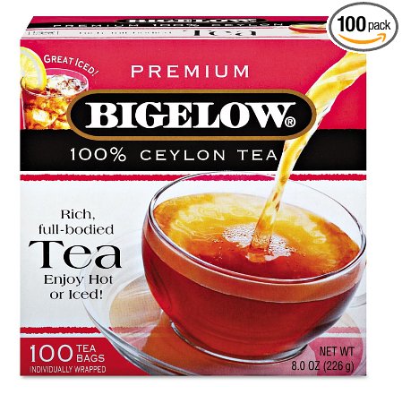 Bigelow Tea Company Products - Ceylon Black Tea, Individual Wrapped, 100/BX - Sold as 1 BX - Premium blend tea is 100 percent Ceylon Black Tea. Blend is made with the highest quality Orange Pekoe and Pekoe Cut Black Tea. Tea comes in individually paper wrapped tea bags.