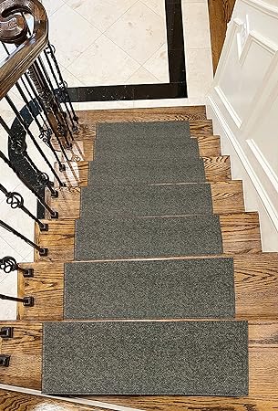 Stair Treads Carpet Rubber Backing Stair Runners for Steps Pet Carpet for Stairs - Stairway Carpet Rug – Set of 7 Solid Gray (8.5” x 26”)