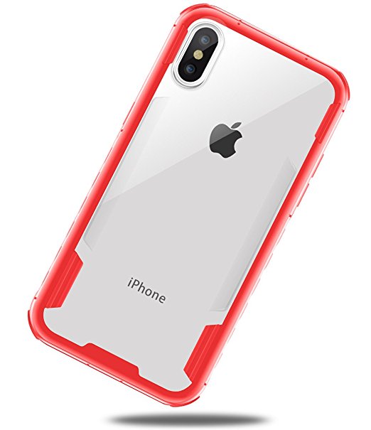 iPhone X case, iPhone 10 Case, Heavy Duty TPU Shatterproof Bumper Edges Crystal Clear Hard PC Back Cover for Women Apple iPhone X (2017) by DAUPIN Clear Red