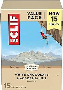 Clif Bar - White Chocolate Macadamia Nut Flavor - Made with Organic Oats - 9g Protein - Non-GMO - Plant Based - Energy Bars - 2.4 oz. (15 Pack)