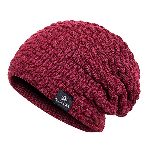 PAGE ONE Mens Winter Baggy Slouchy Beanie Hat Trendy Warm Cable Knit Cap Men Women