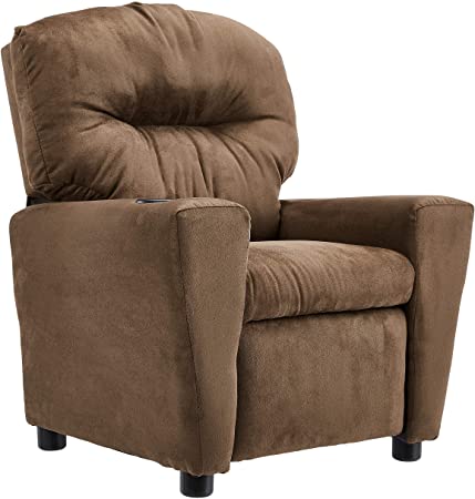JC Home Microfiber Kids Recliner with Cup Holder, Brown